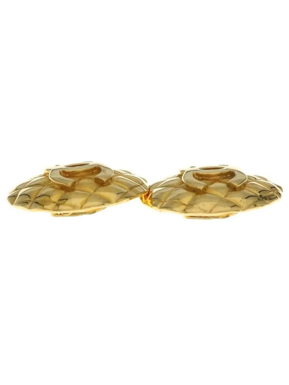 Chanel CC Logo Earrings Quilted Gold Metal